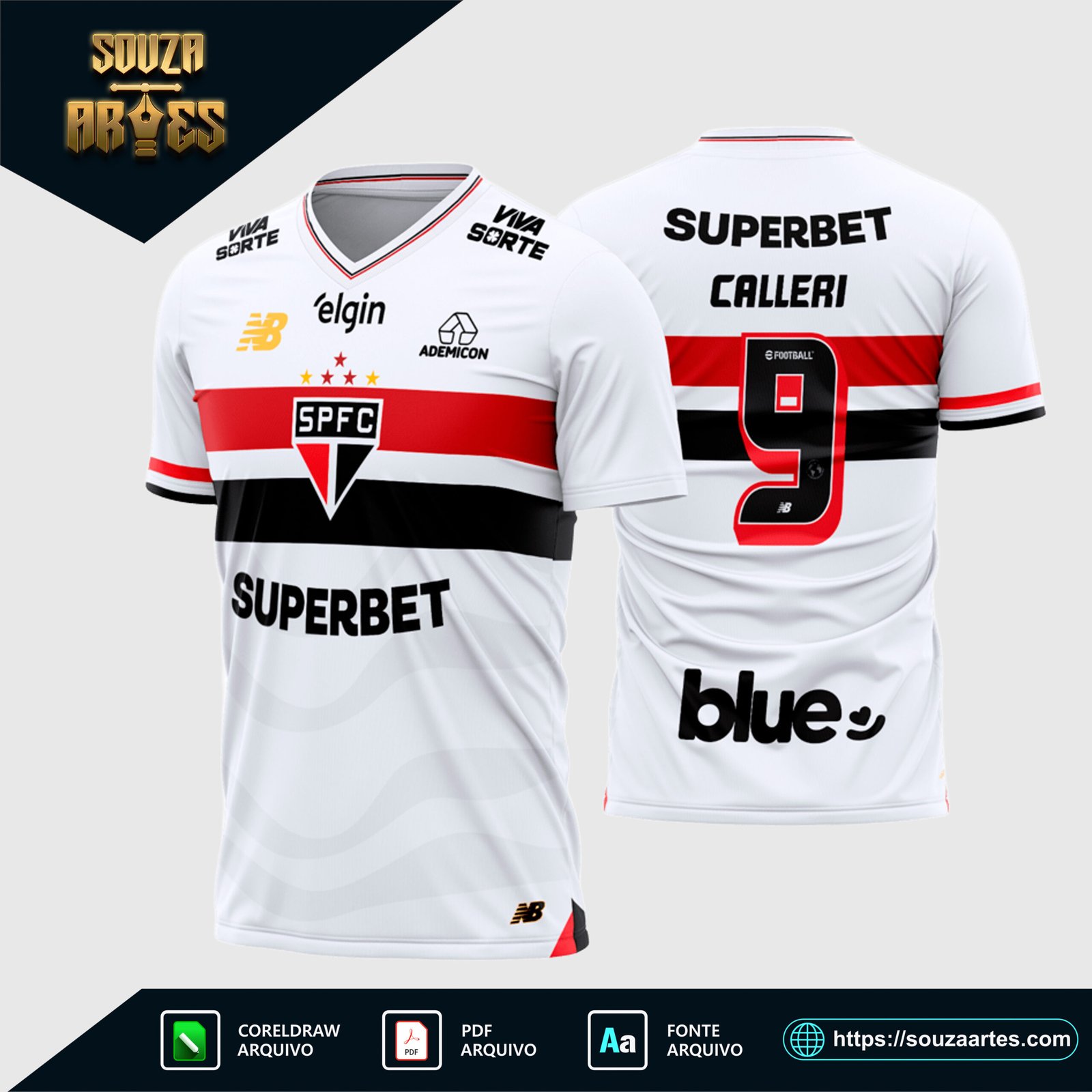 Arte Vetor Camisa São Paulo Titular 2025-2026 – Arquivo editável para estamparia e personalização