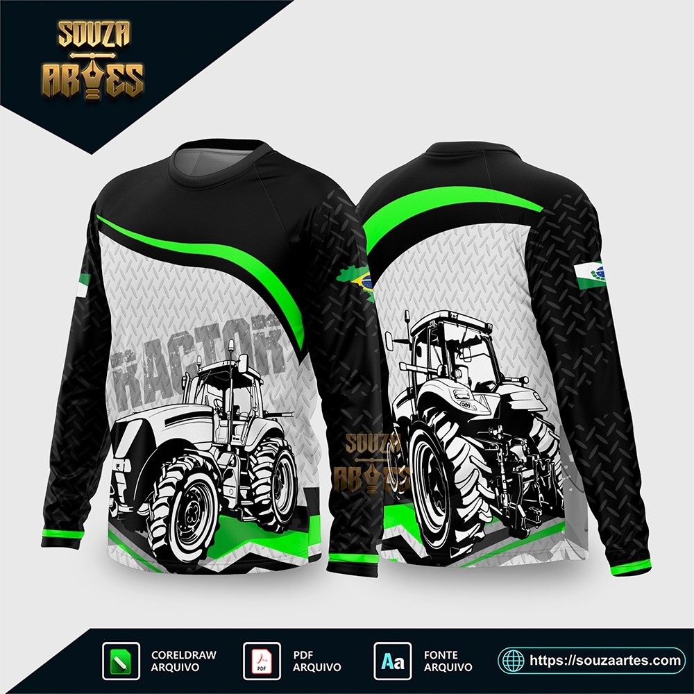 Arte Vetor Camisa AGRO Trator Preto e Verde 2026 Corel Draw X7 para sublimação