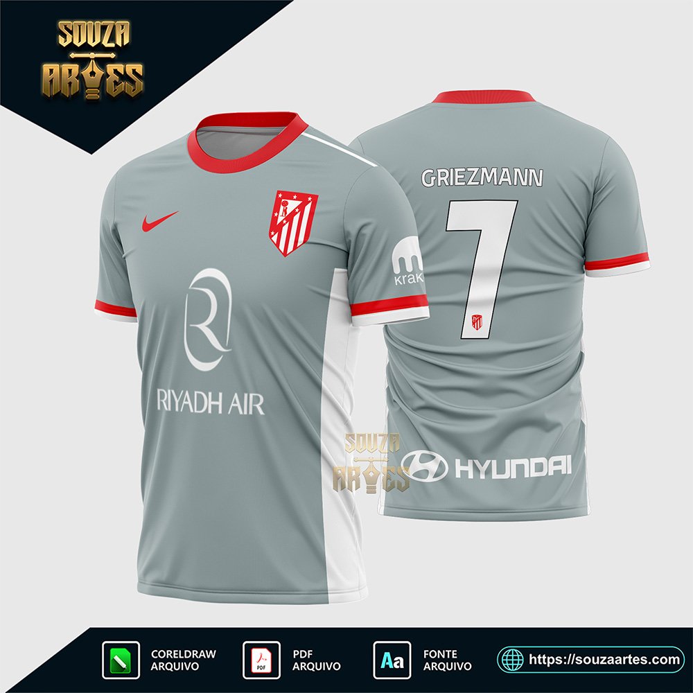 Arte Vetor Camisa Atlético Madrid Reserva 2024 - 2025 Corel Draw X7 para sublimação