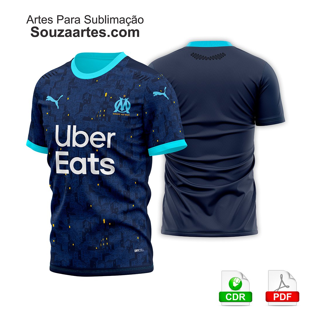 Camisa Olympique Marsella Visita 2020-2021 Arte Vetor