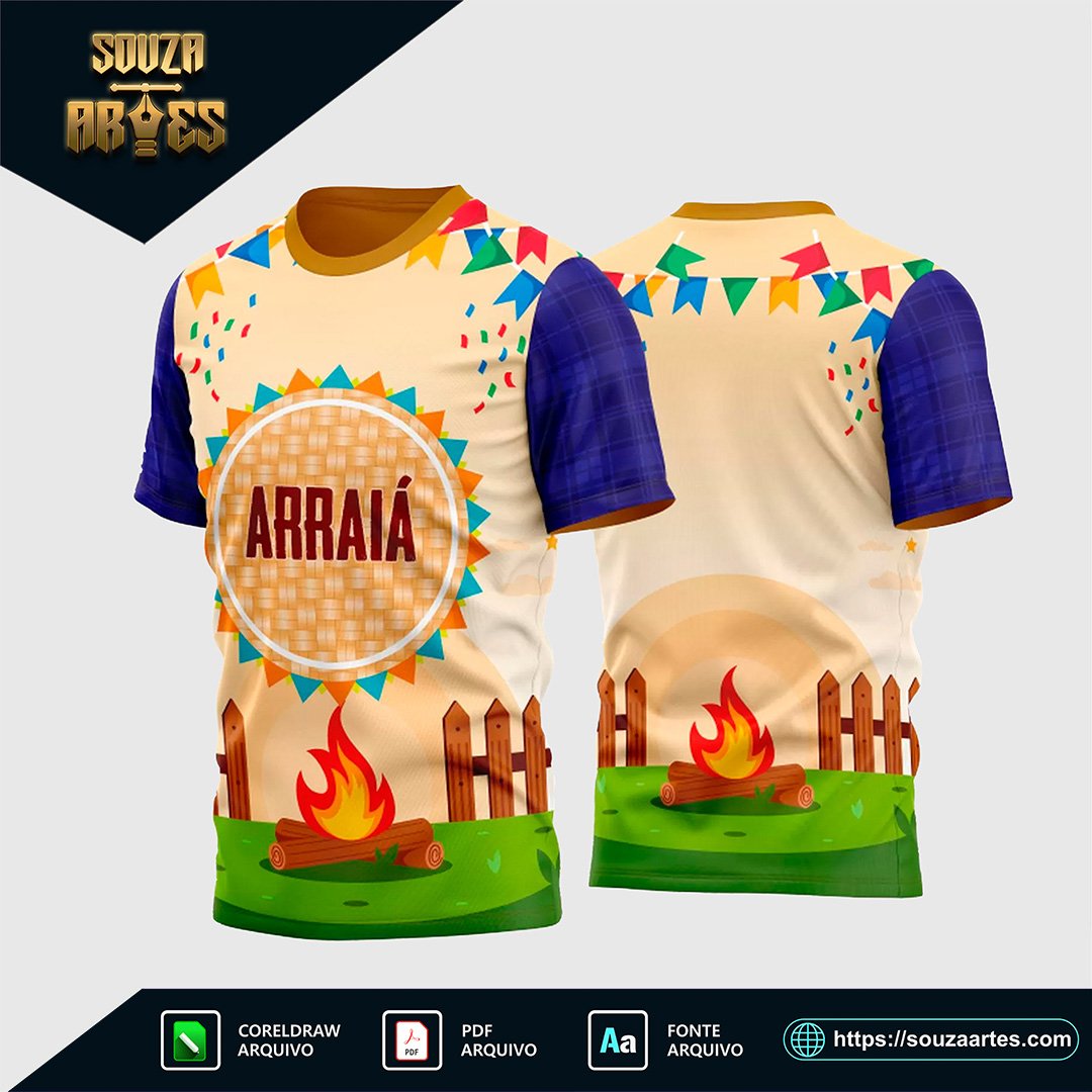 Estampa Vetor Camisa São João 2025 - Arraiá 2025 para Festa Junina|Arte vetorizada para estampa de camisa São João 2025 - Arraiá 2025, no formato 2D, disponível para edição no CorelDRAW X7