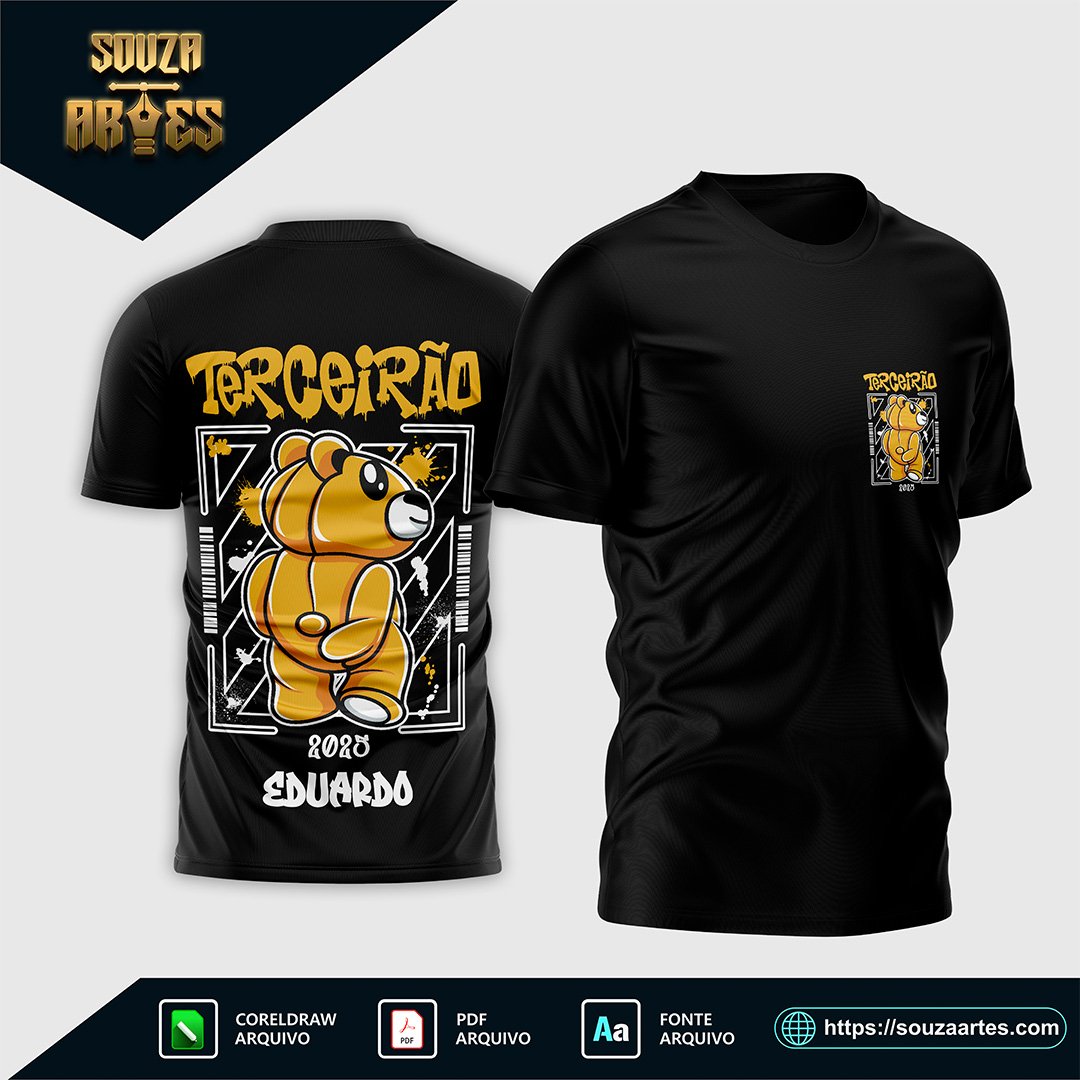 Design vetorial da Arte Vetor Camisa Terceirão Urso Amarelo 2025, editável em Corel Draw X7, PDF e Fonte TTF|Design vetorial da Arte Vetor Camisa Terceirão Urso Amarelo 2025, editável em Corel Draw X7, PDF e Fonte TTF