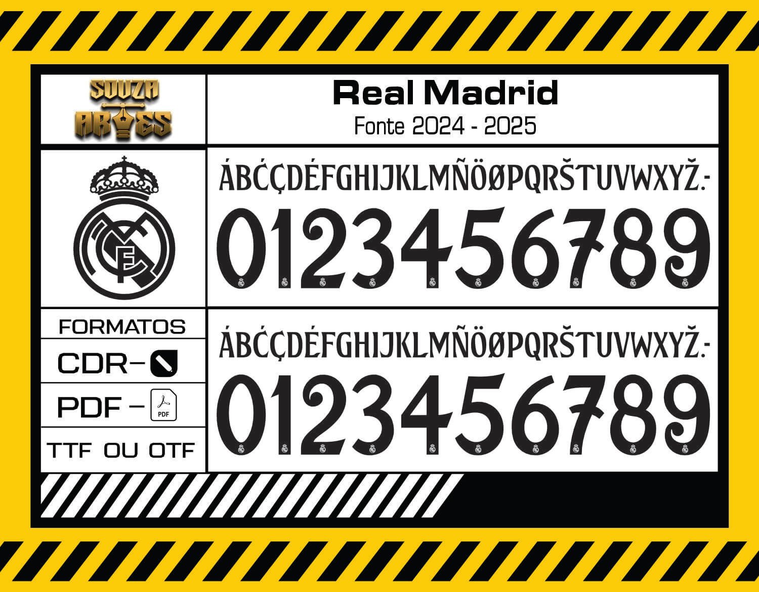 Fonte Real Madrid 2024 - 2025 para personalização de camisas, canecas, cadernos e outros itens de sublimação.|Fonte Real Madrid 2024 - 2025 para personalização de camisas e itens de sublimação.