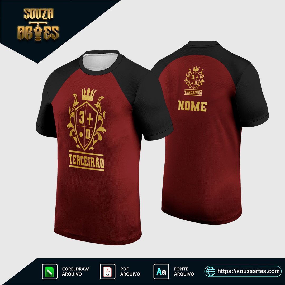 Arte vetor camisa terceirão 2025 brasão dourado para personalização de camisas