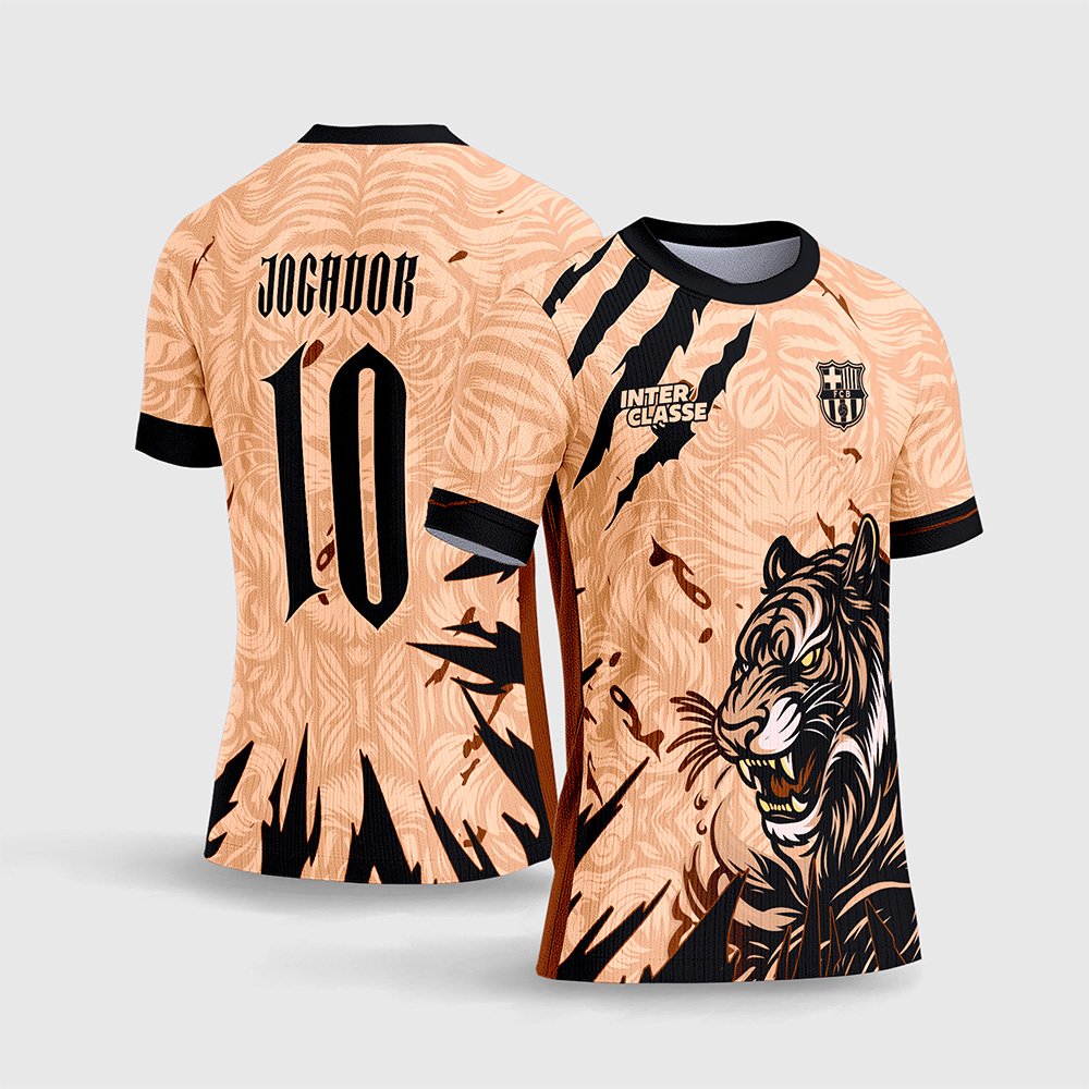 Arte Camiseta de Interclasse Tigre Feroz Bege