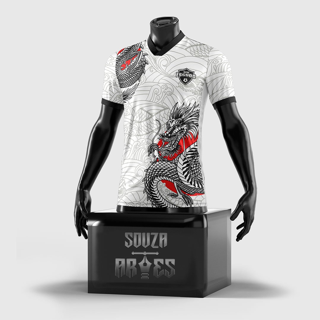 Arte Vetor Camisa InterClasse Dragão Branco - Produto Digital 100% Vetorizado e Editável - Souza Artes|Frente da Camisa com Arte Vetor InterClasse Dragão Branco|Costas da Camisa com Detalhes da Arte Vetor InterClasse Dragão Branco — imagem 2