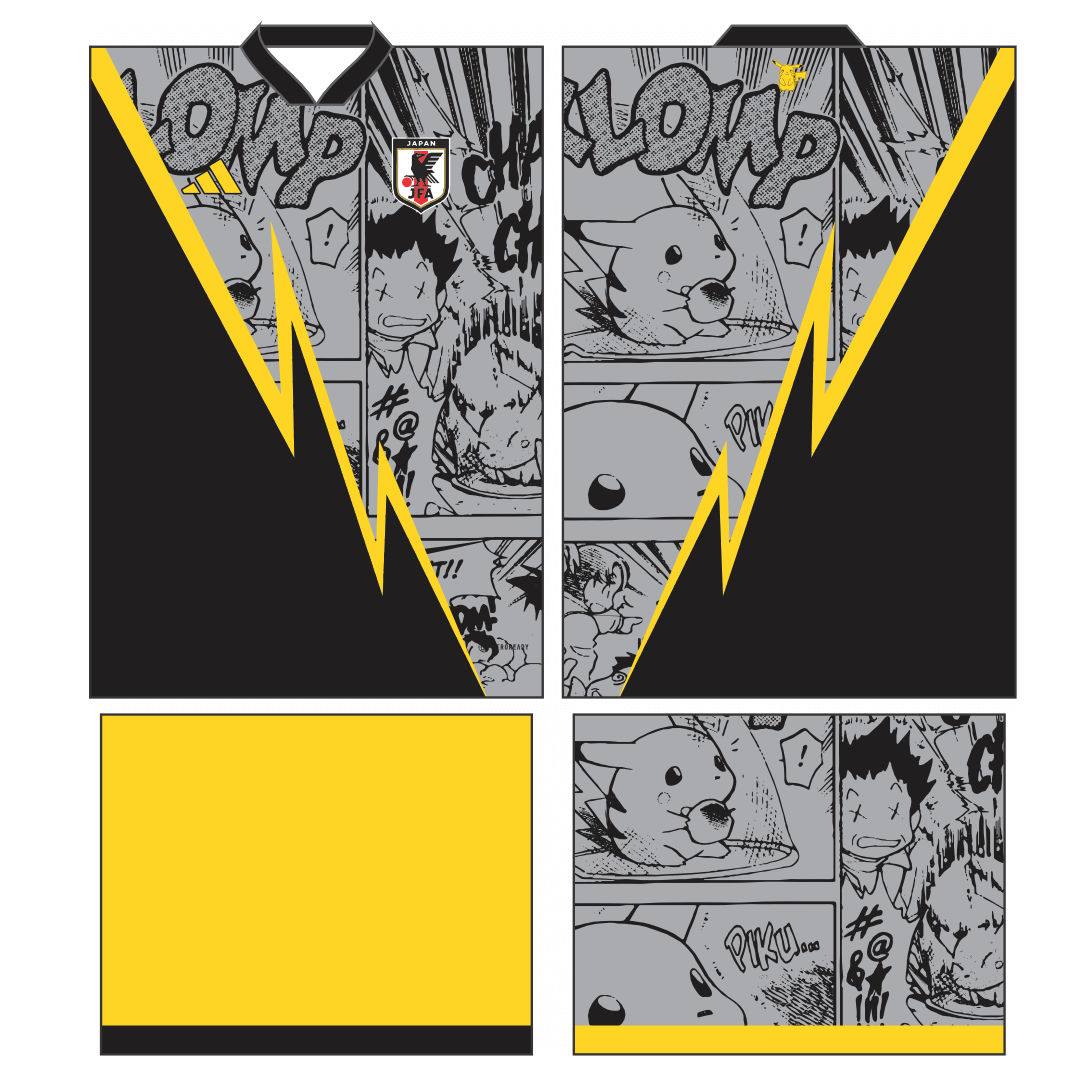 Design exclusivo da Arte Vetor Camisa Japão Conceito Pikachu 2023 nos formatos Corel Draw X7 e PDF.|Imagem da Arte Vetor Camisa Japão Conceito Pikachu 2023, exibindo um design colorido e vibrante inspirado no personagem Pikachu e na cultura japonesa. A arte está disponível nos formatos Corel Draw X7 e PDF. — imagem 2
