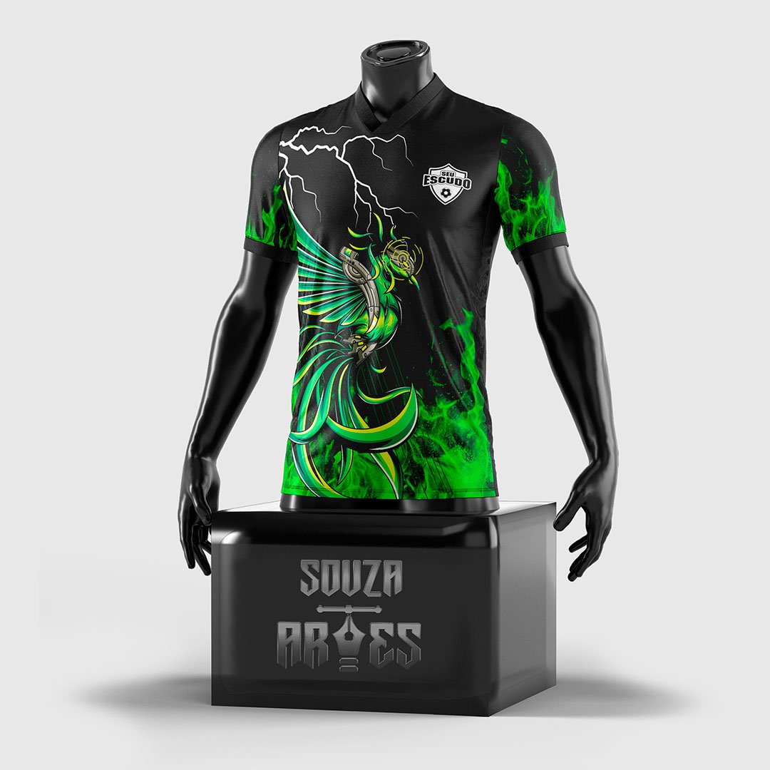 Arte Vetor Camisa Interclasse Fenix Verde - Personalização para Jogos Internos Escolares|Arte Vetor Camisa Interclasse Fenix Verde - Frente|Arte Vetor Camisa Interclasse Fenix Verde - Costas — imagem 2