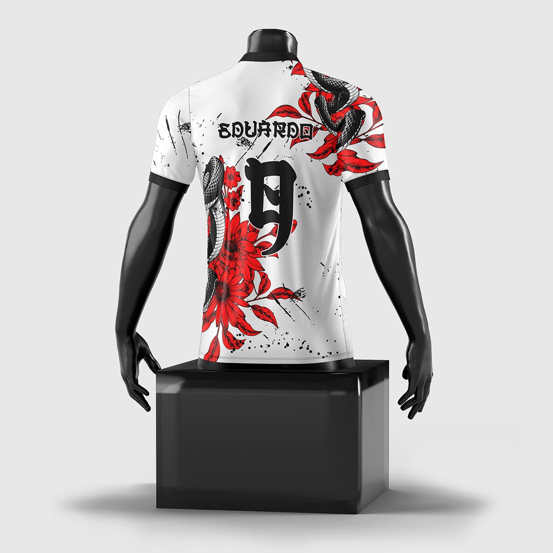 Arte Vetor Camisa Interclasse Serpente Floral Vermelho 2024 - Design Editável em Corel Draw e PDF|Frente da Camisa Interclasse com Arte Vetor Serpente Floral Vermelho 2024|Fundo da Camisa Interclasse com Arte Vetor Serpente Floral Vermelho 2024 — imagem 3