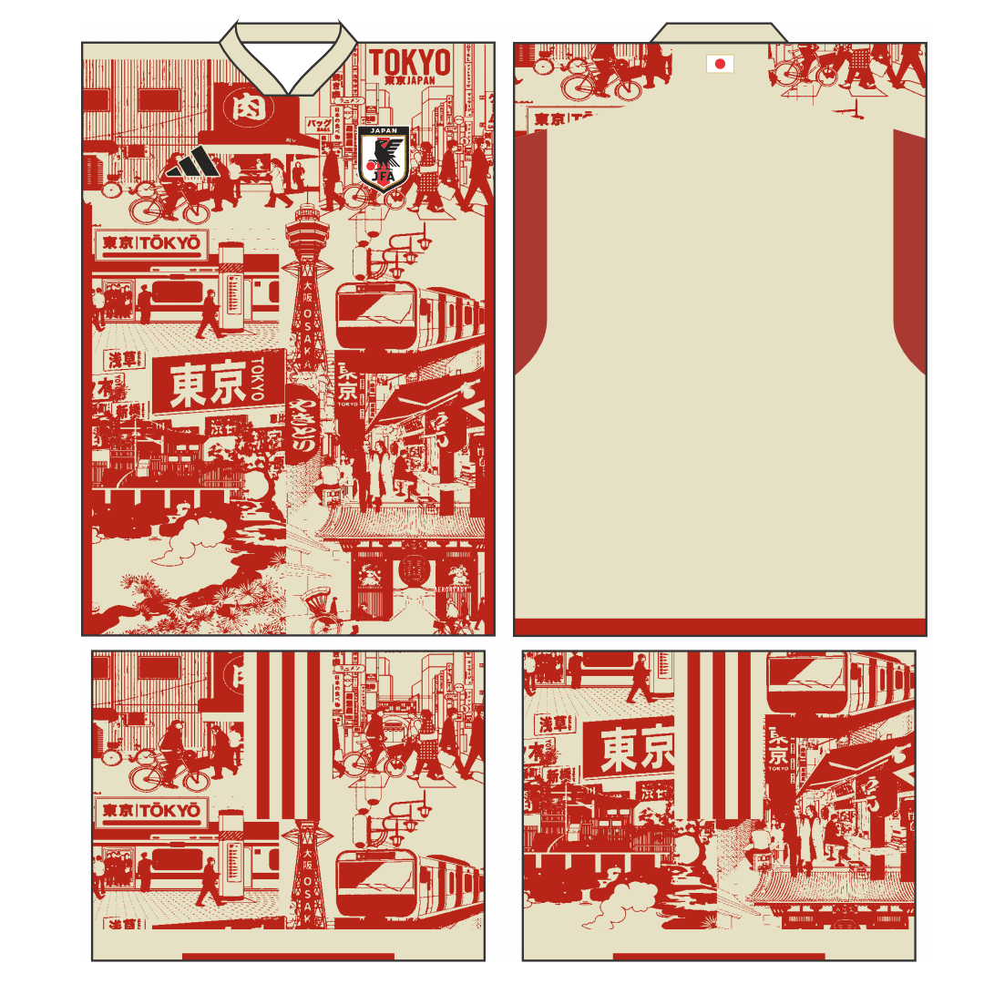 Imagem da Arte Vetor Camisa Japão Conceito Tokyo 2023-24, destacando um design inspirado na cidade de Tokyo, disponível nos formatos Corel Draw X7 e PDF.|Arte Vetor Camisa Japão Conceito Tokyo 2023-24 — imagem 2