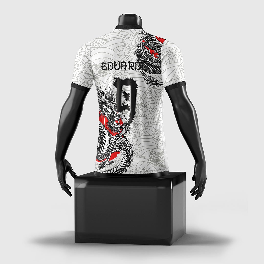 Arte Vetor Camisa InterClasse Dragão Branco - Produto Digital 100% Vetorizado e Editável - Souza Artes|Frente da Camisa com Arte Vetor InterClasse Dragão Branco|Costas da Camisa com Detalhes da Arte Vetor InterClasse Dragão Branco — imagem 3