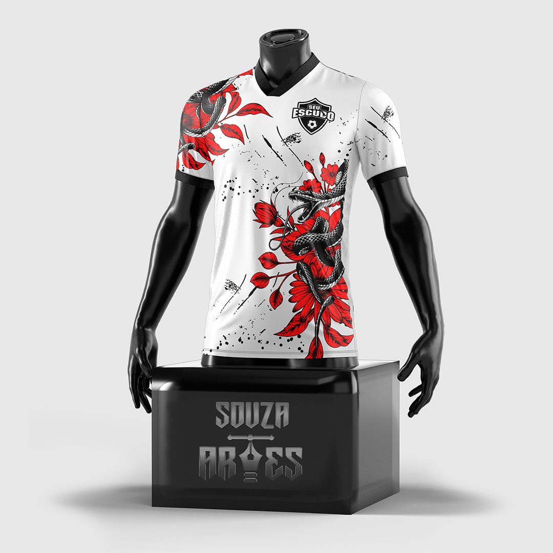 Arte Vetor Camisa Interclasse Serpente Floral Vermelho 2024 - Design Editável em Corel Draw e PDF|Frente da Camisa Interclasse com Arte Vetor Serpente Floral Vermelho 2024|Fundo da Camisa Interclasse com Arte Vetor Serpente Floral Vermelho 2024 — imagem 2