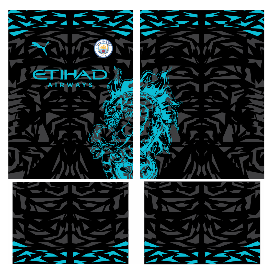 Arte Vetor Camisa Manchester City Conceito Dragon Blue 2024, design digital em formato Corel Draw X7 e PDF, 100% editável.|Arte Vetor Camisa Manchester City Dragon Blue 2024, design digital em formato Corel Draw X7 e PDF, 100% editável. — imagem 2
